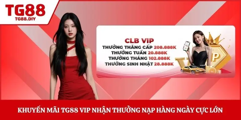 Khuyến mãi TG88 VIP nhận thưởng nạp hàng ngày cực lớn
