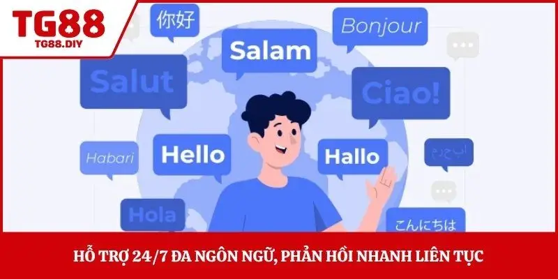 Hỗ trợ 24/7 đa ngôn ngữ, phản hồi nhanh liên tục