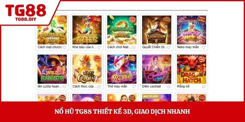 Nổ hũ TG88 thiết kế 3D, giao dịch nhanh